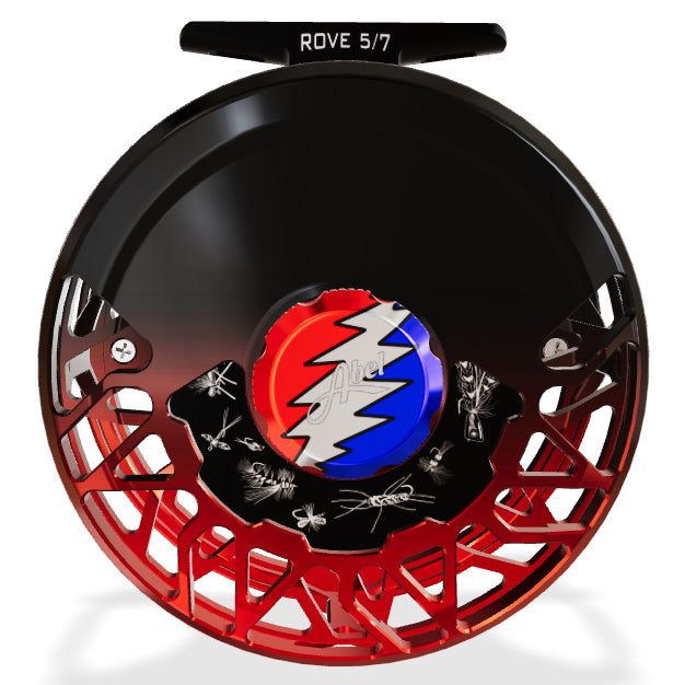 abel fly reel grateful dead Abel Rove 5/7 - Black Red Fade w/ Greatful Dead Drag Knob & Ebony Wood Handle