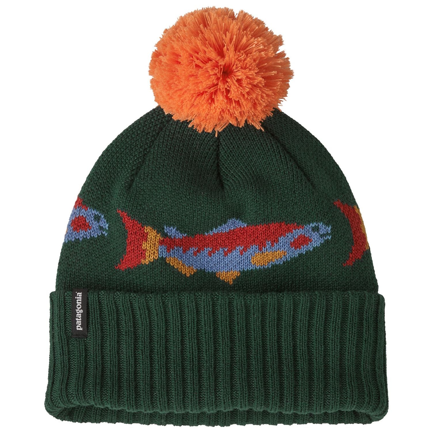 Patagonia Kid's Powder Town Beanie Salmon Energy Stripe: Old Growth Green Image 01
