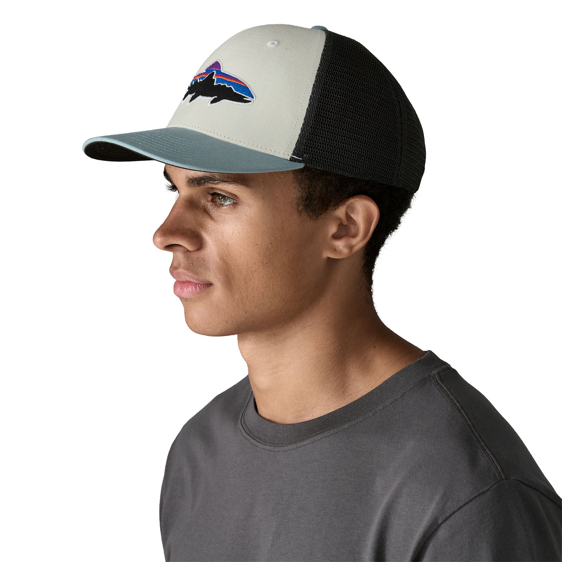 Patagonia Fitz Roy Trout Trucker Hat White with Blue Sage
