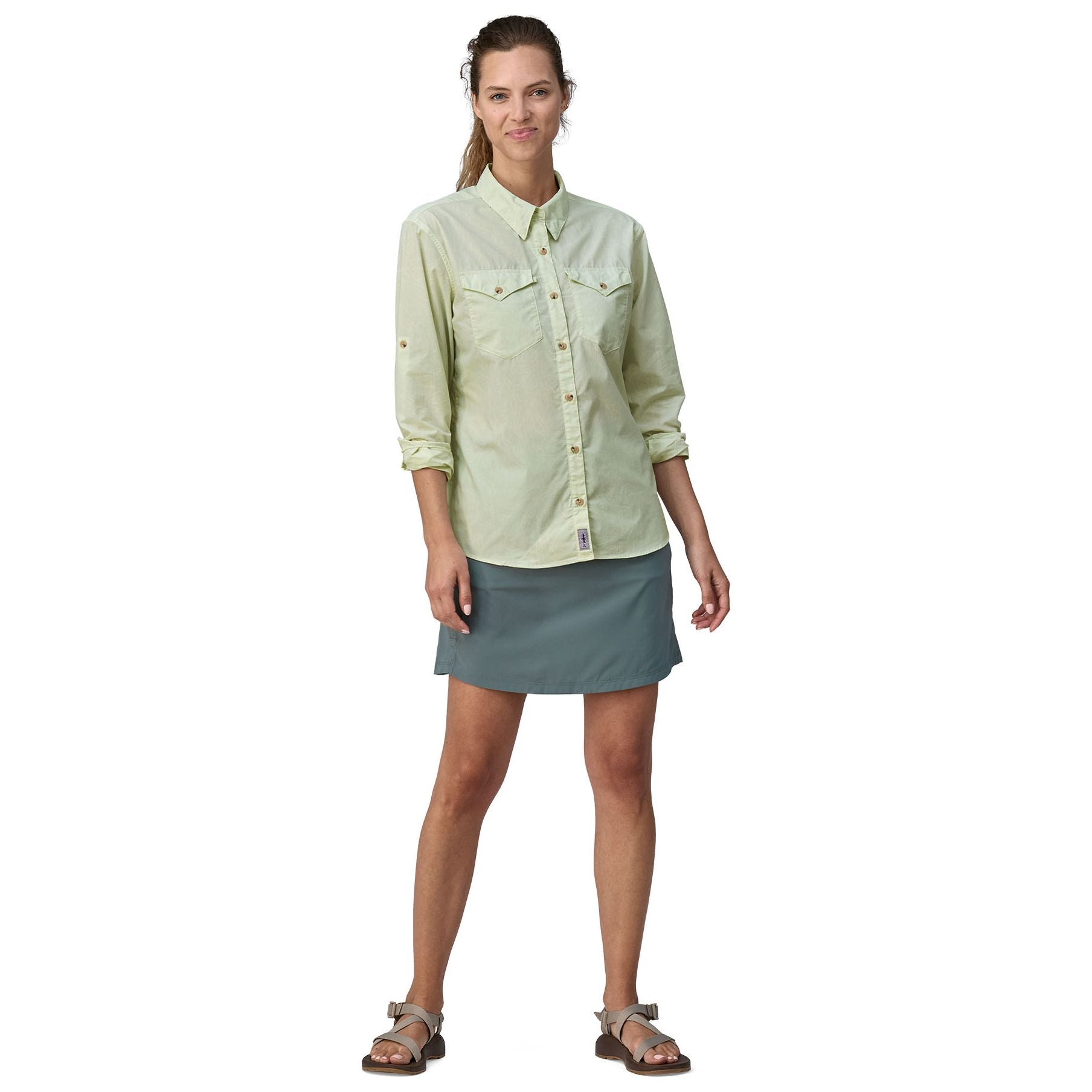Patagonia Women's Sun Stretch Shirt LS Over Under Water: Wispy Green Image 02