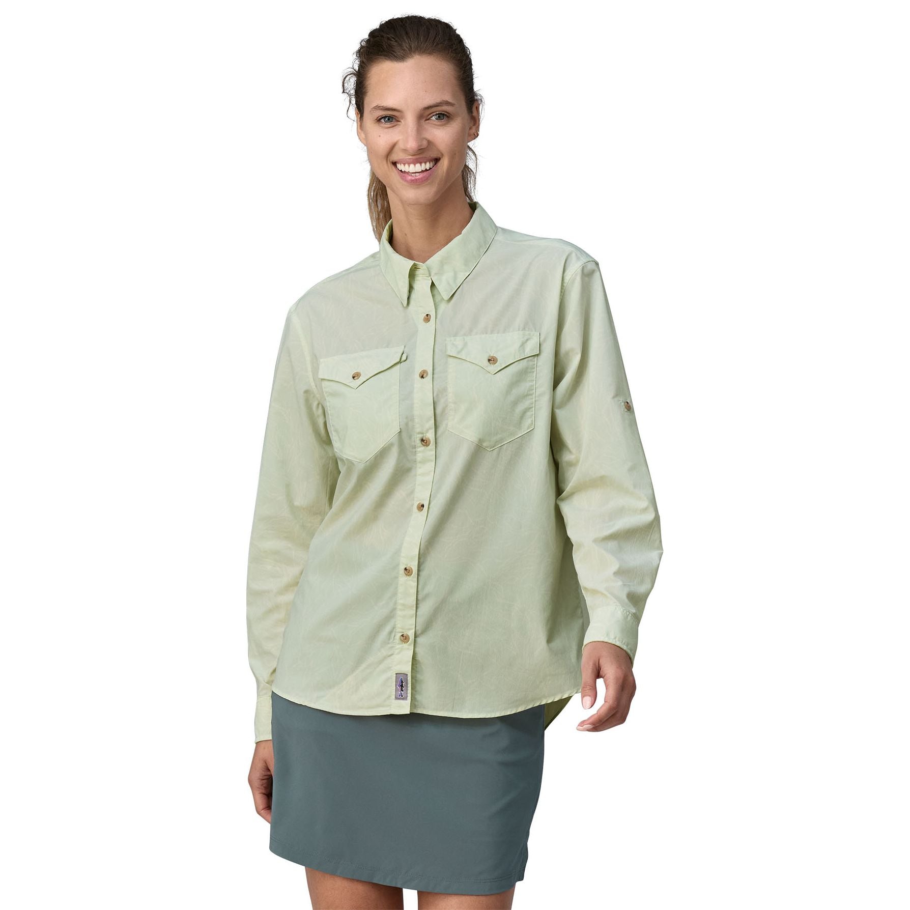 Patagonia Women's Sun Stretch Shirt LS Over Under Water: Wispy Green Image 03