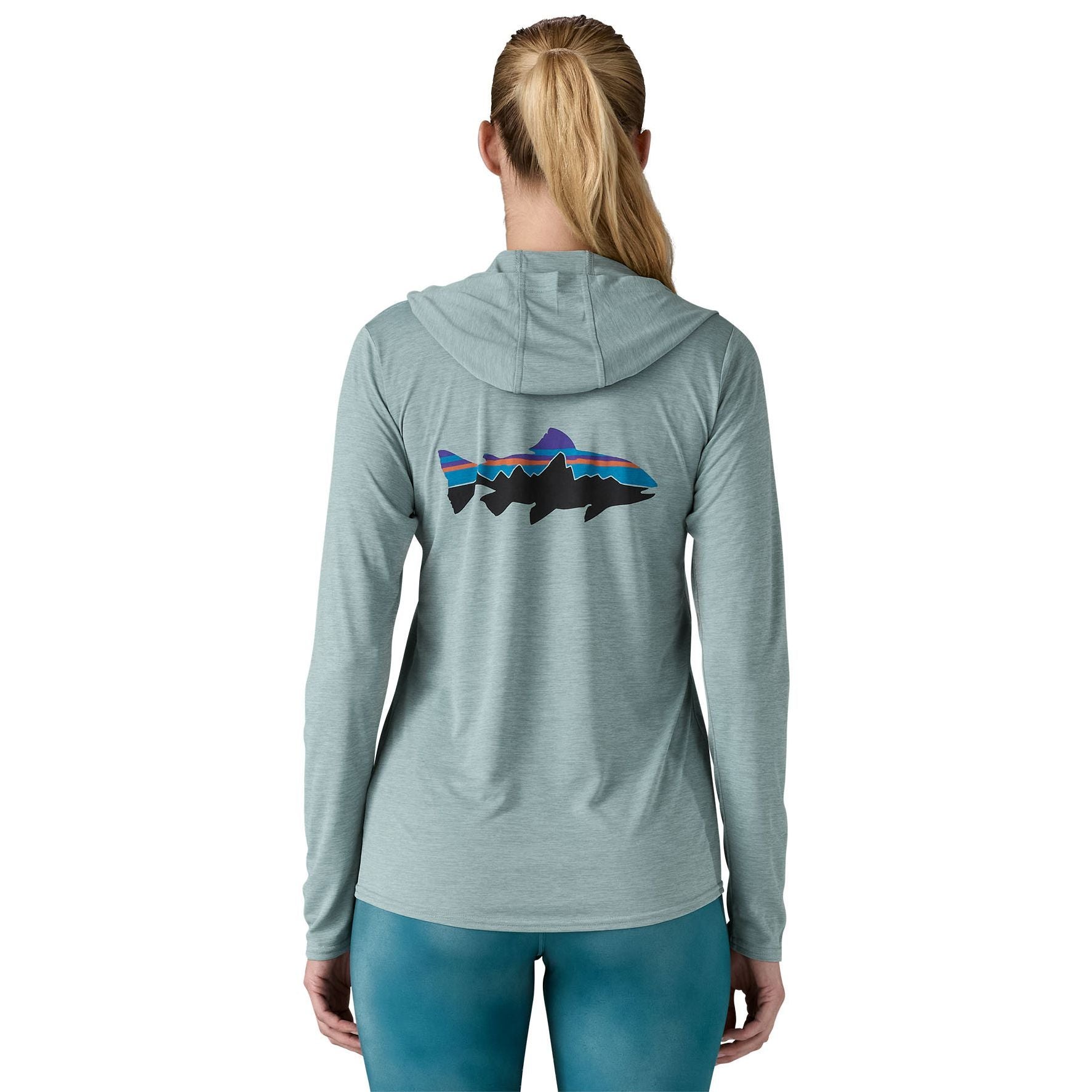 Patagonia Women's Capilene Cool Daily Graphic Hoody Fitz Roy Trout: Thermal Blue X-Dye Image 03