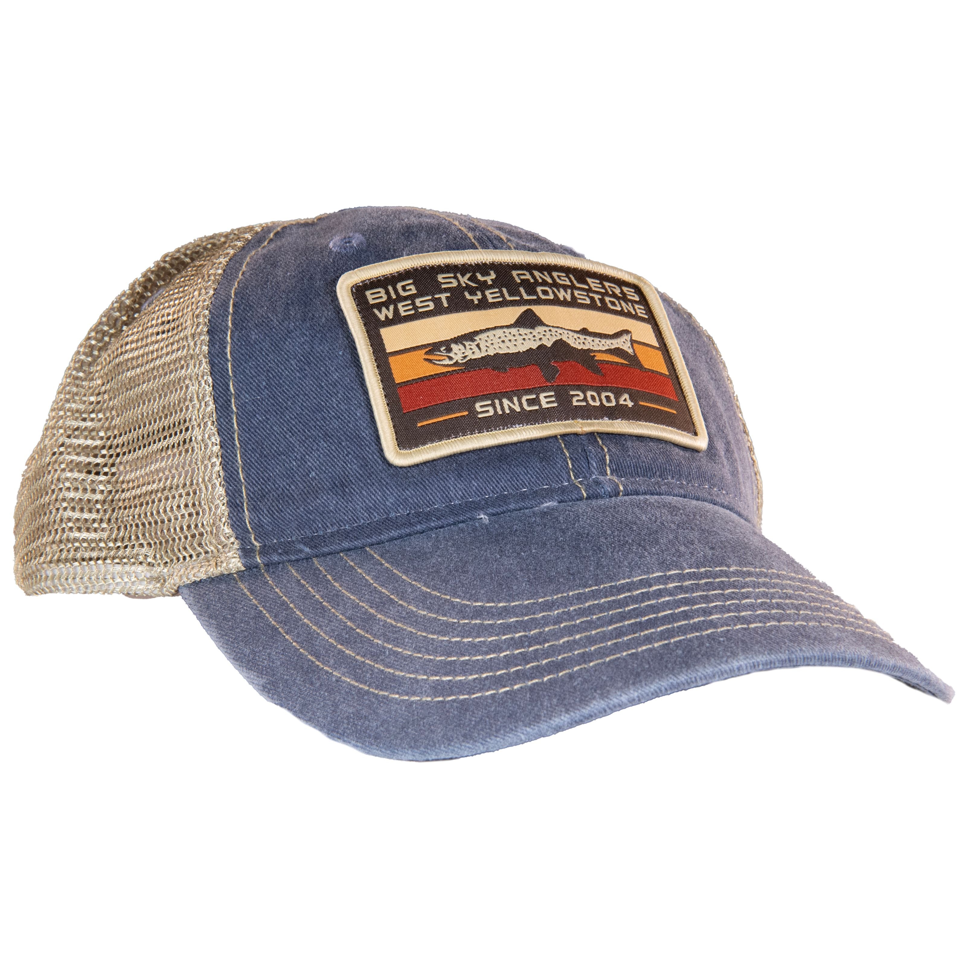 Big Sky Anglers Retro Mountain Trout Patch Vintage Washed Trucker - Navy/Khaki Default Title Image 01