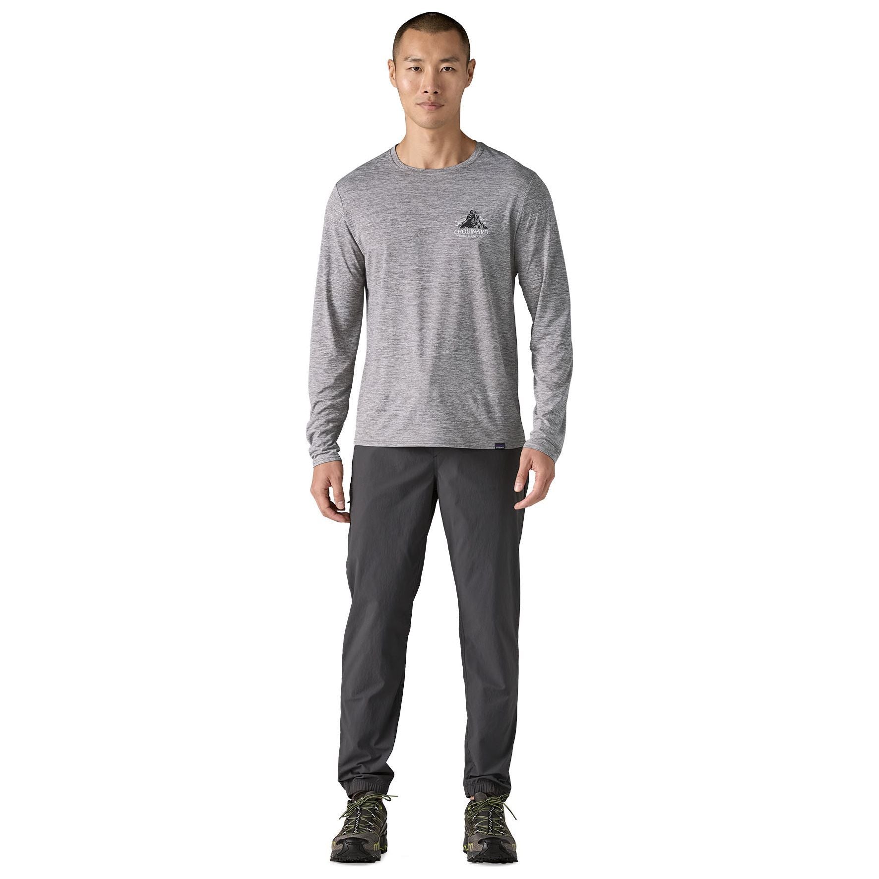 Patagonia Men's Long-Sleeved Capilene Cool Daily Graphic Shirt - Lands Chouinard Crest: Feather Grey Image 03