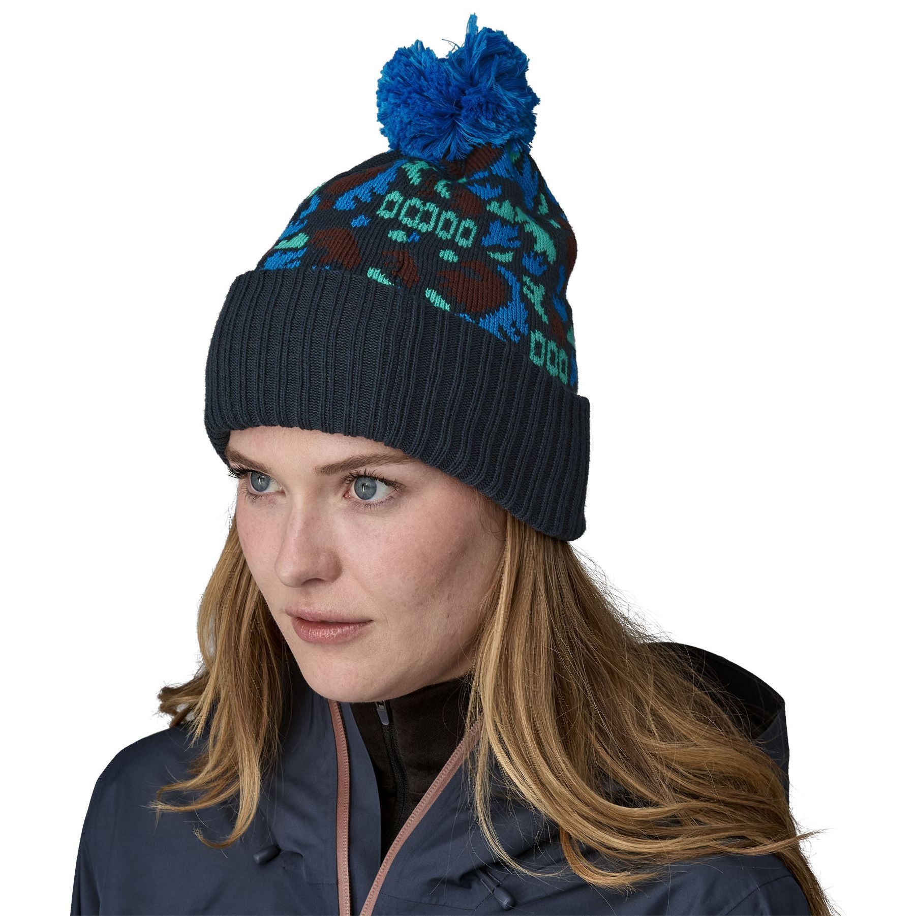 Patagonia Powder Town Beanie Across Oceans: Smolder Blue Image 02