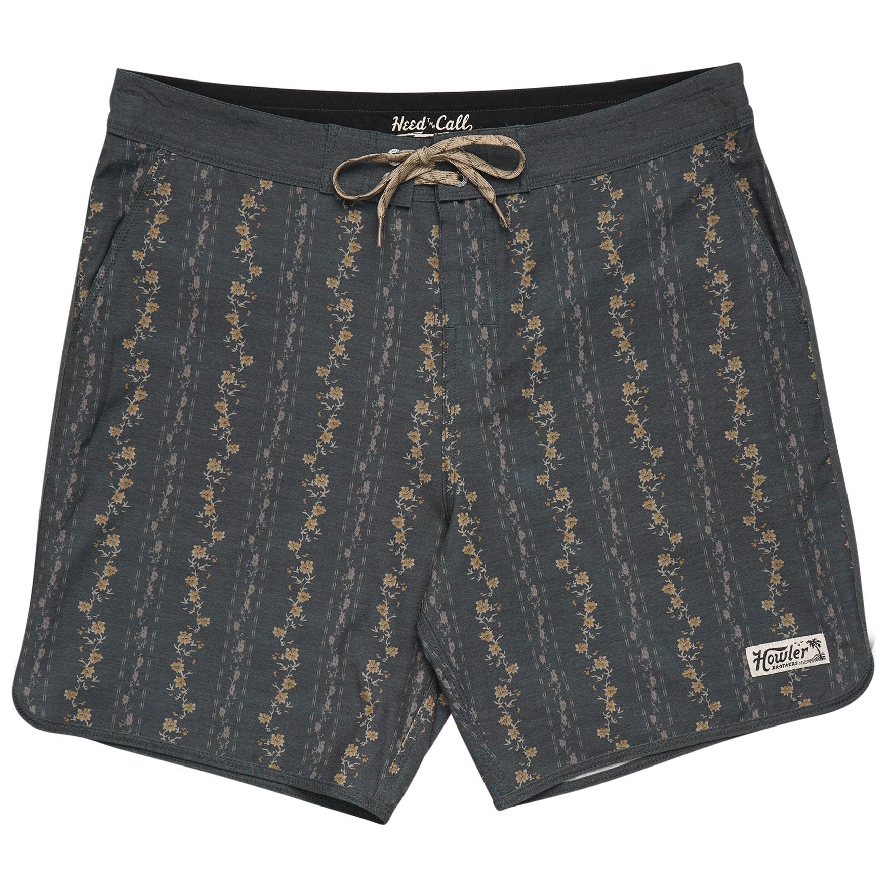 Howler Brothers Bruja Boardshorts Hibiscus Ribbons : Antique Black Image 01