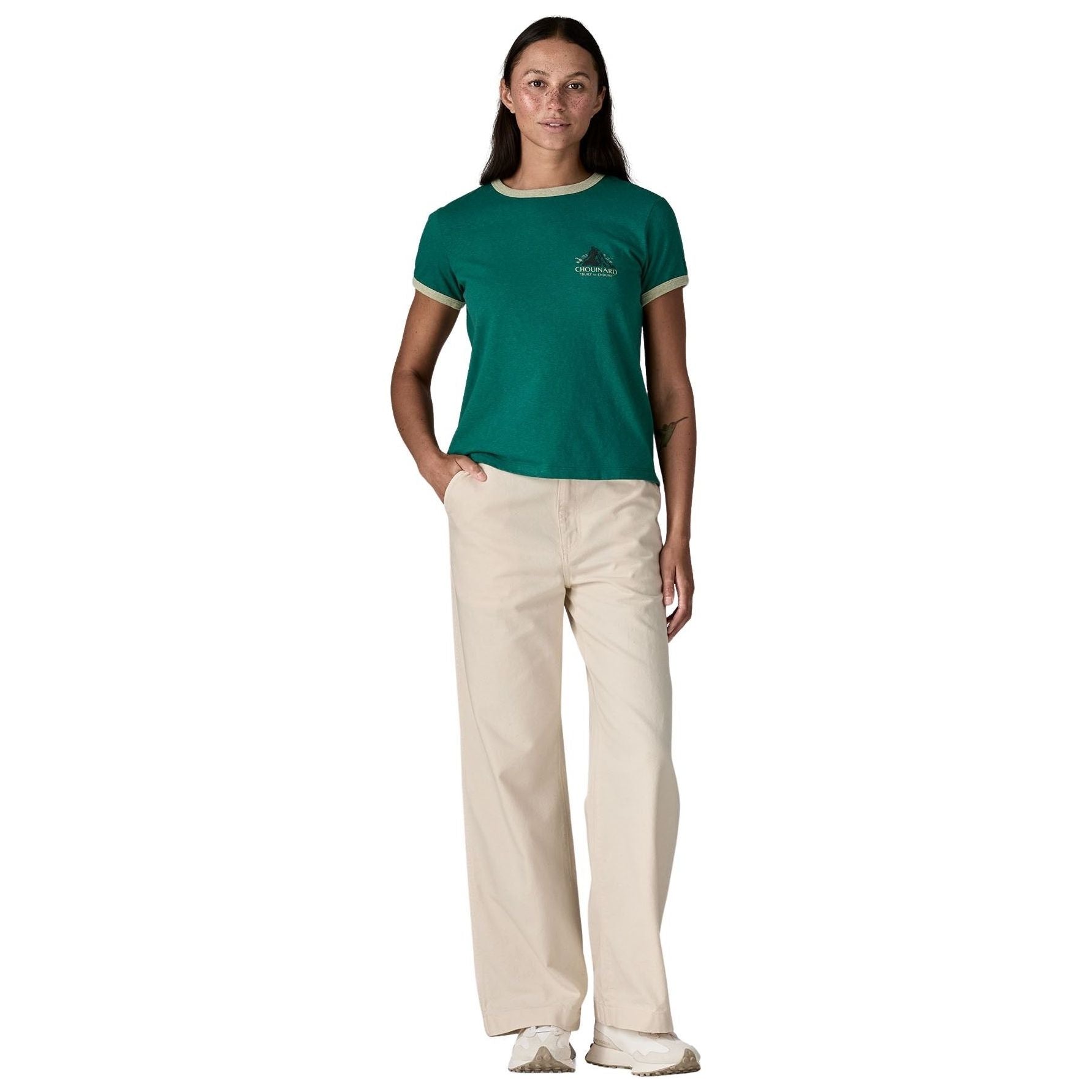 Patagonia Women's Chouinard Crest Ringer Responsibili-Tee Gem Green