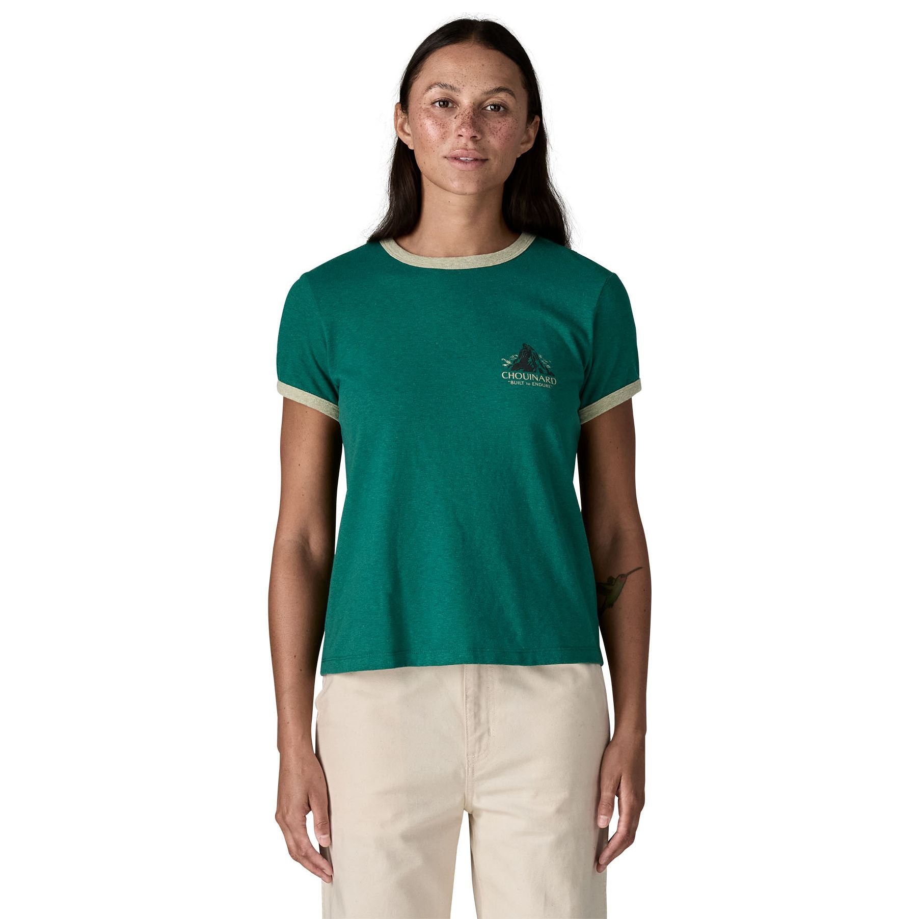 Patagonia Women's Chouinard Crest Ringer Responsibili-Tee Gem Green