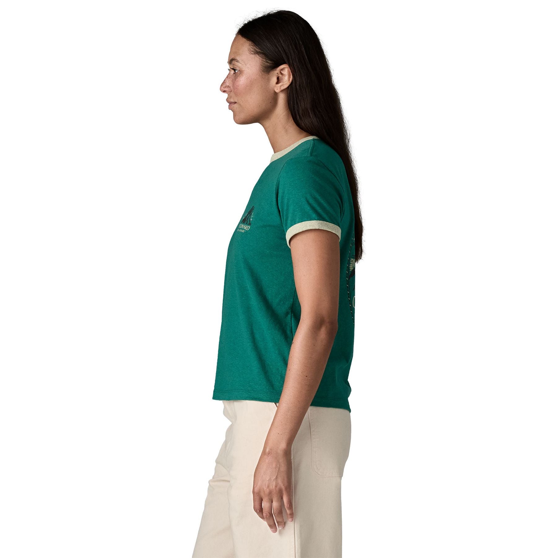 Patagonia Women's Chouinard Crest Ringer Responsibili-Tee Gem Green