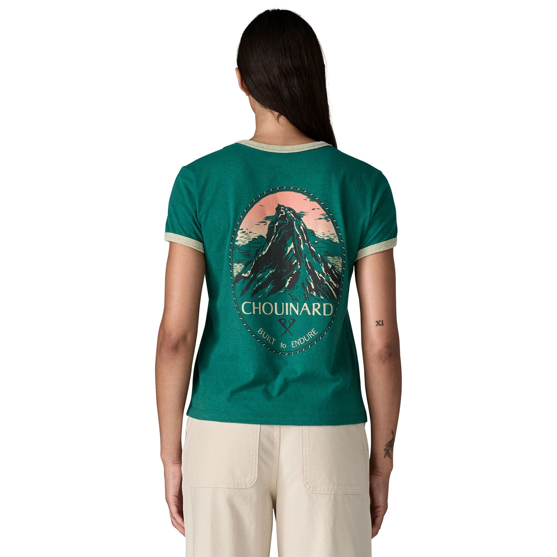 Patagonia Women's Chouinard Crest Ringer Responsibili-Tee Gem Green