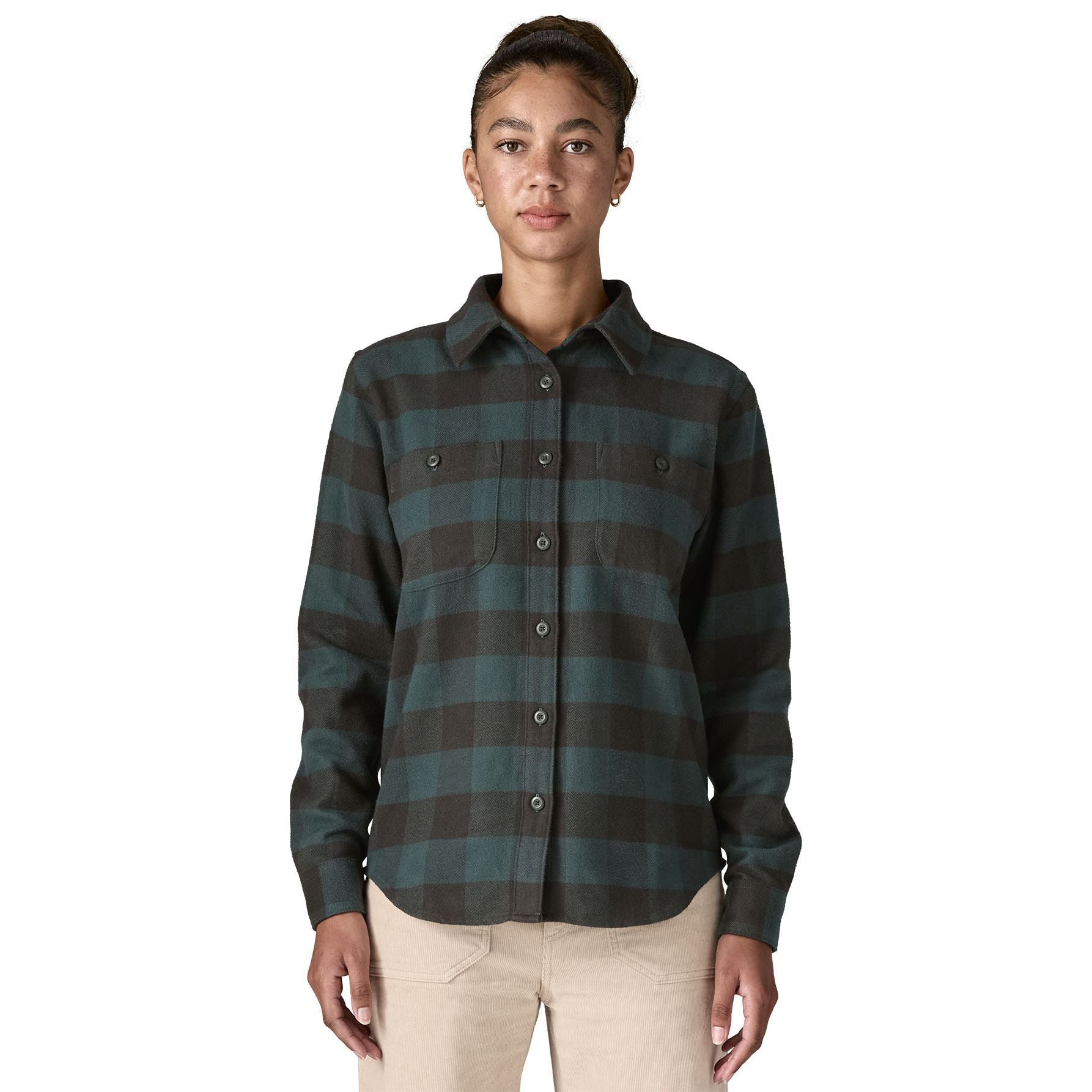 Patagonia Women's Fjord Flannel Shirt Buffalo Check: Old Growth Green Image 02