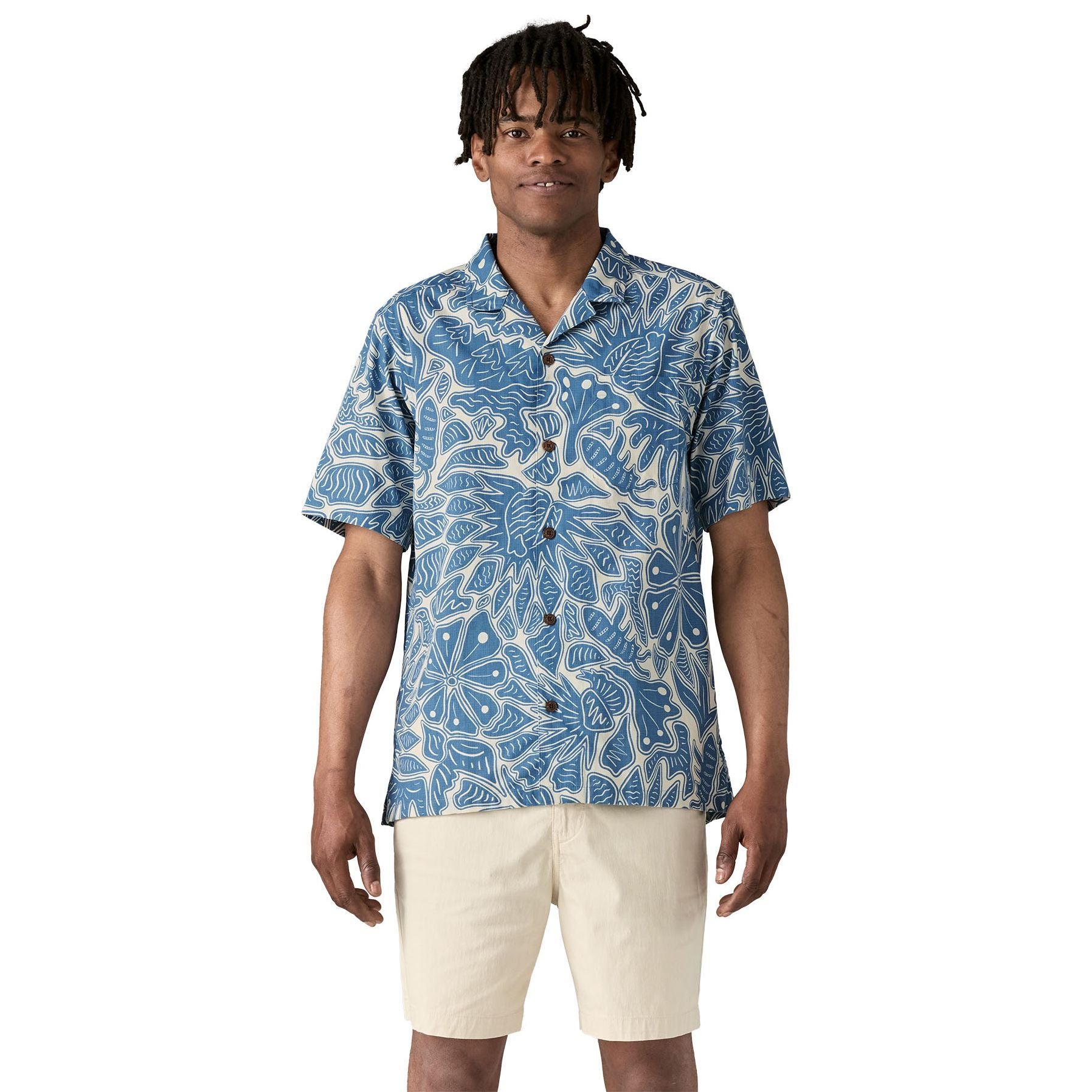 Patagonia Men's Tidal Threads Camp Shirt Bees and Flowers: Still Blue Image 02