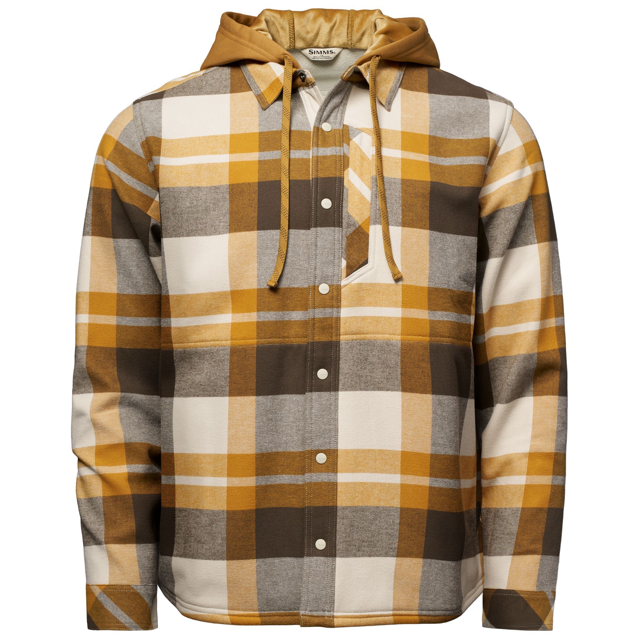 Simms Men's Coldweather Hooded Shacket Fitzgerald Plaid: Hickory Image 01