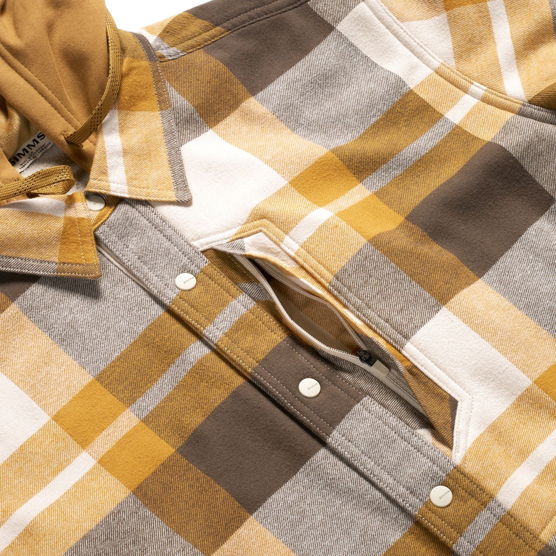 Simms Men's Coldweather Hooded Shacket Fitzgerald Plaid: Hickory Image 05