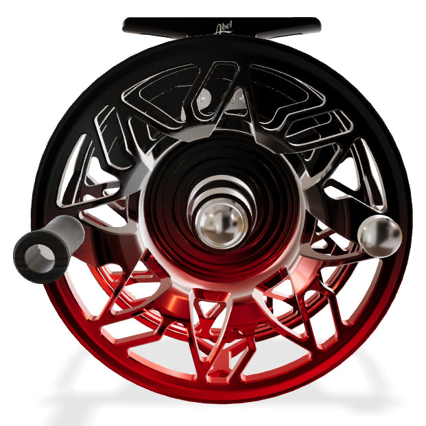 Abel Rove 5/7 - Black Red Fade w/ Greatful Dead Drag Knob & Ebony Wood Handle - Freshwater Flies Drag Plate