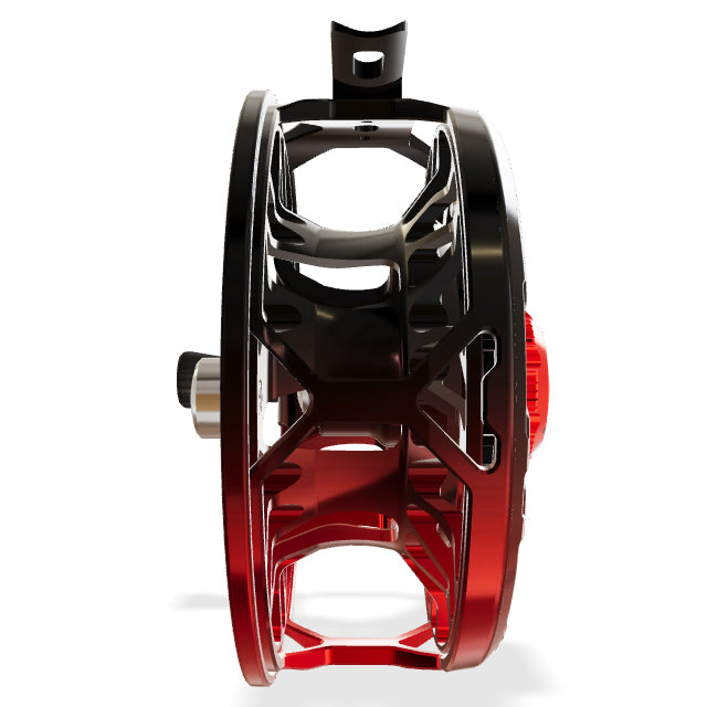 Abel Rove 5/7 - Black Red Fade w/ Greatful Dead Drag Knob & Ebony Wood Handle - Freshwater Flies Drag Plate