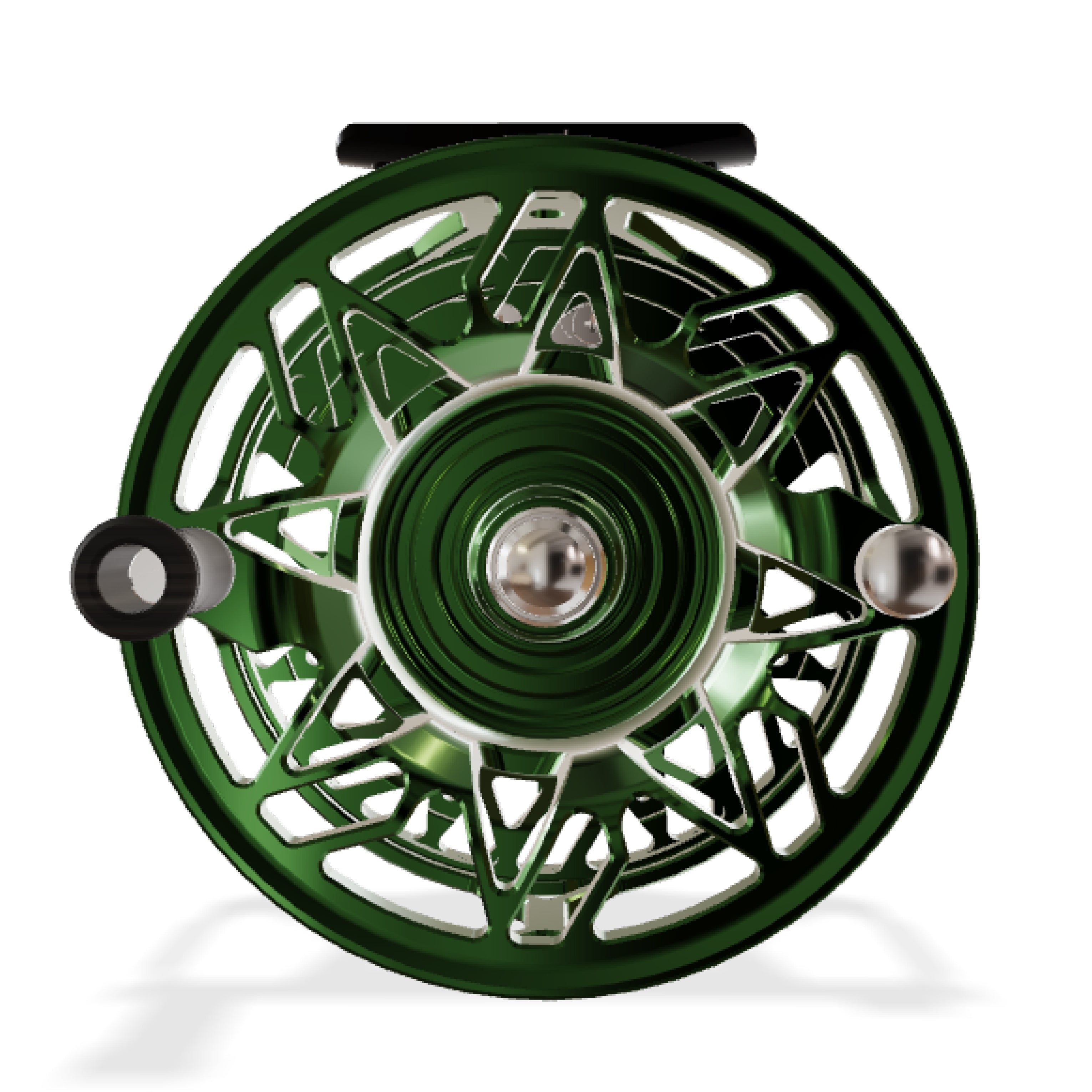 Abel Rove 5/7 - Ported - Casey Underwood Drift - Deep Green w/ Deep Green Drag Knob & Ebony Wood Handle - Freshwater Flies Drag Plate