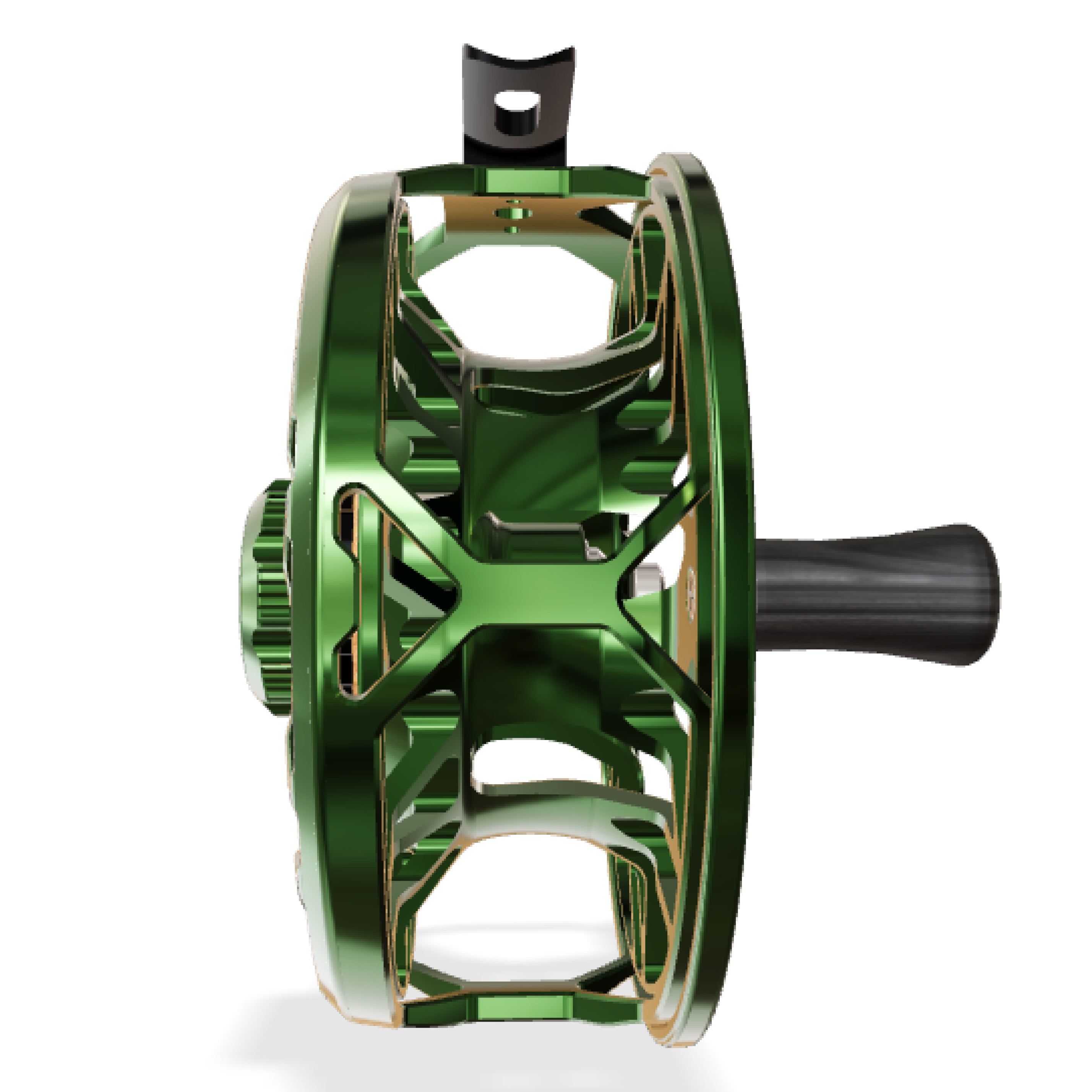 Abel Rove 5/7 - Ported - Casey Underwood Drift - Deep Green w/ Deep Green Drag Knob & Ebony Wood Handle - Freshwater Flies Drag Plate