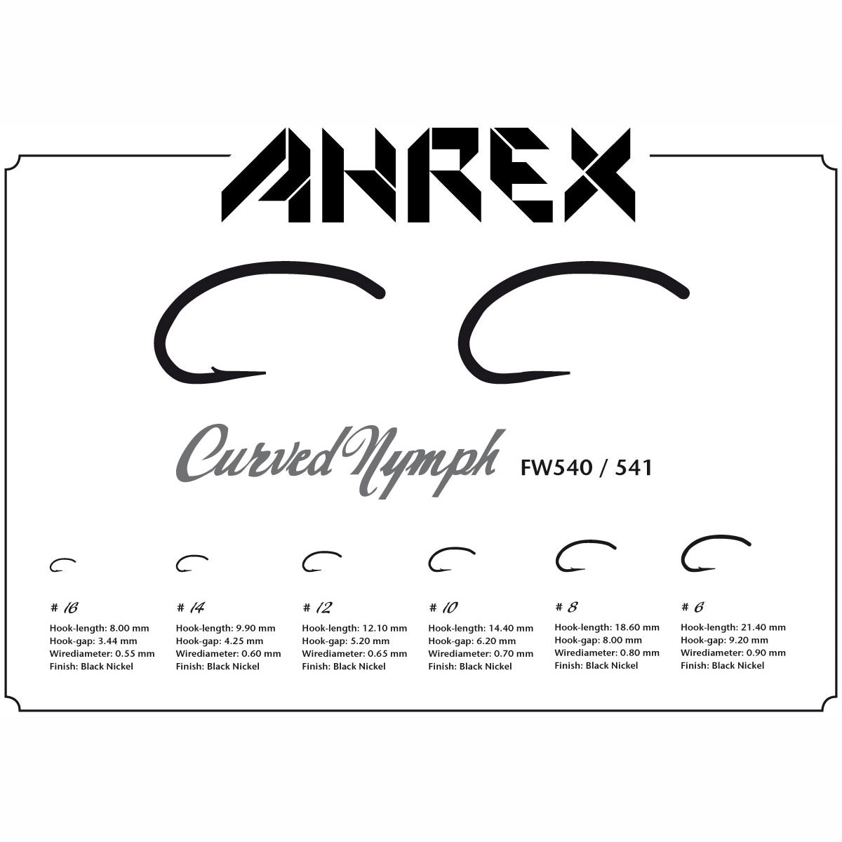 Ahrex FW540 Curved Nymph Hook - Barbed