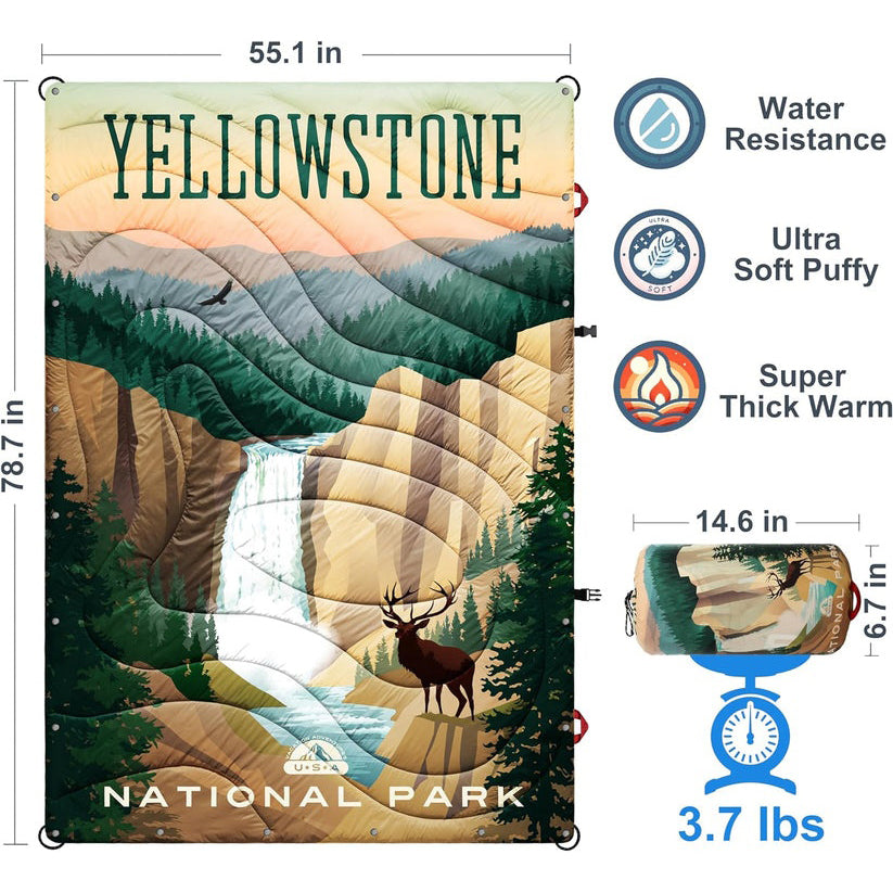 Azitrek Yellowstone NP Puffy Sherpa Outdoor Blanket