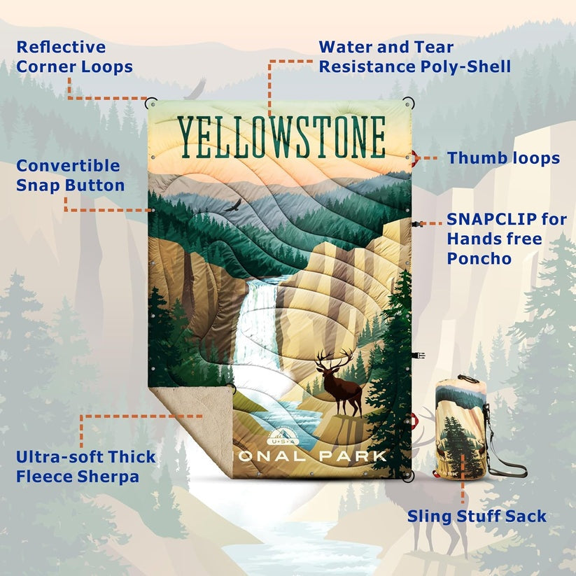 Azitrek Yellowstone NP Puffy Sherpa Outdoor Blanket