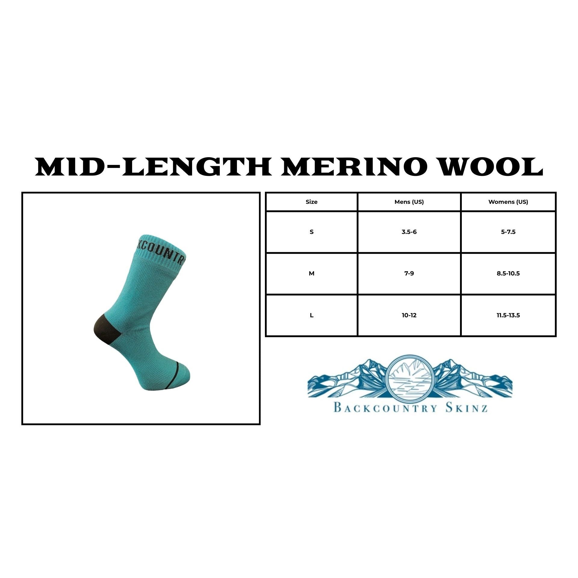 Backcountry Skinz Waterproof Merino Wool Mid Length Socks - Dark Aqua/Black
