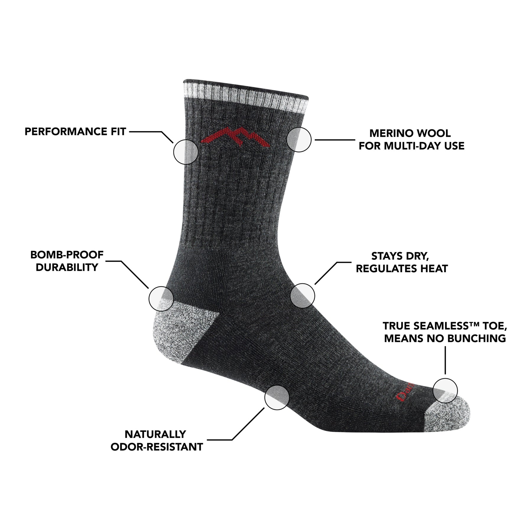 Darn Tough Men's Hiker Micro Crew Midweight Cushion Hiking Socks