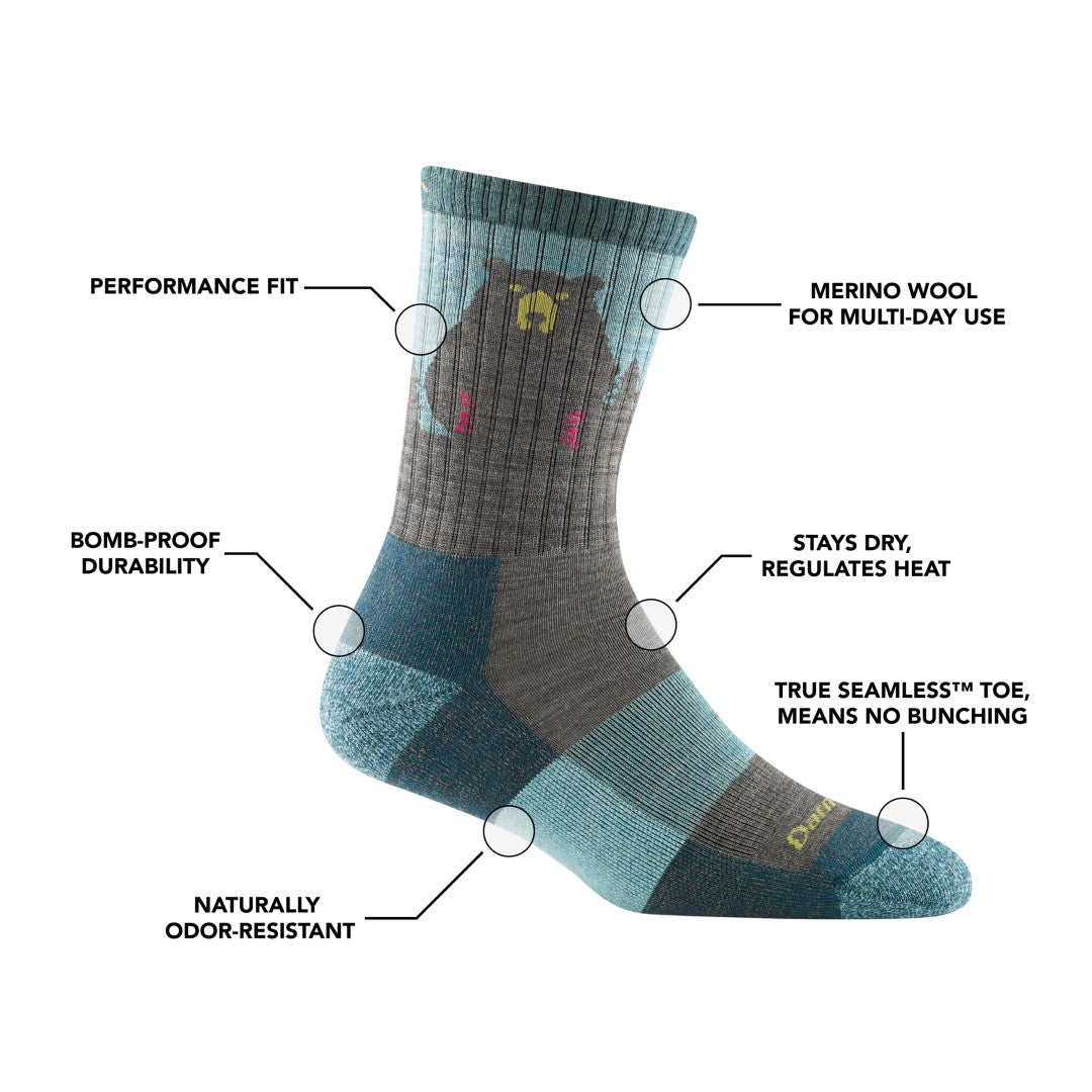 Darn Tough Women's Bear Town Micro Crew Lightweight Cushion Hiking Socks