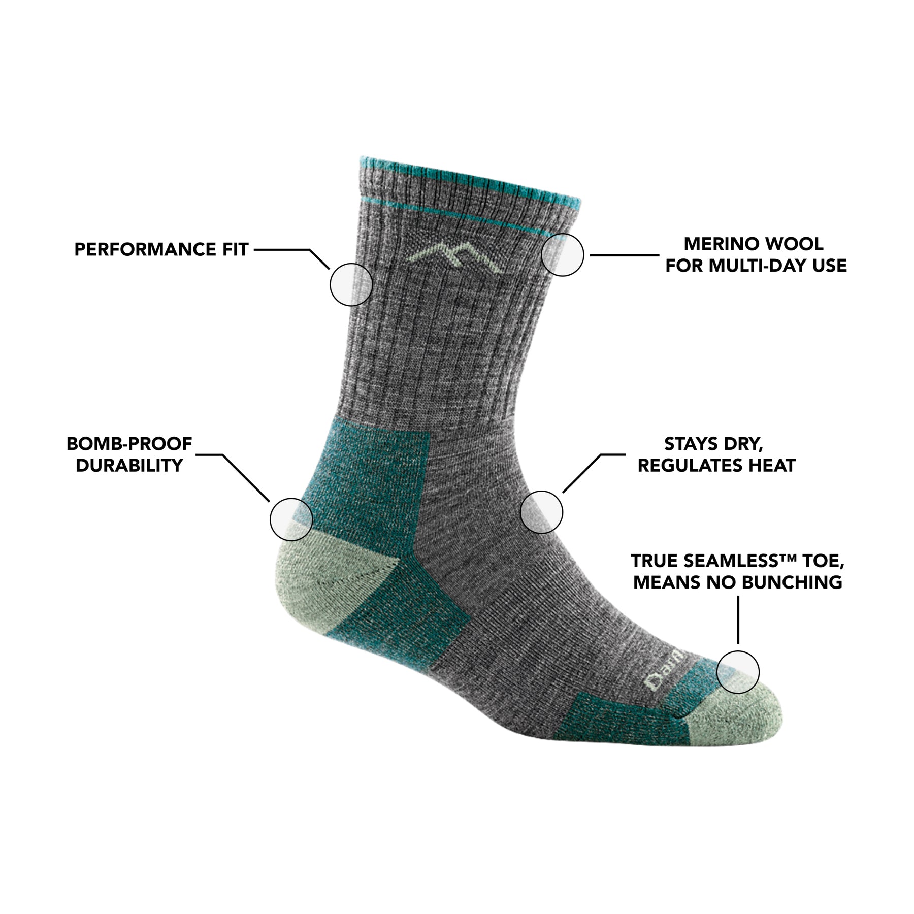 Darn Tough Women's Hiker Micro Crew Midweight Cushion Hiking Socks