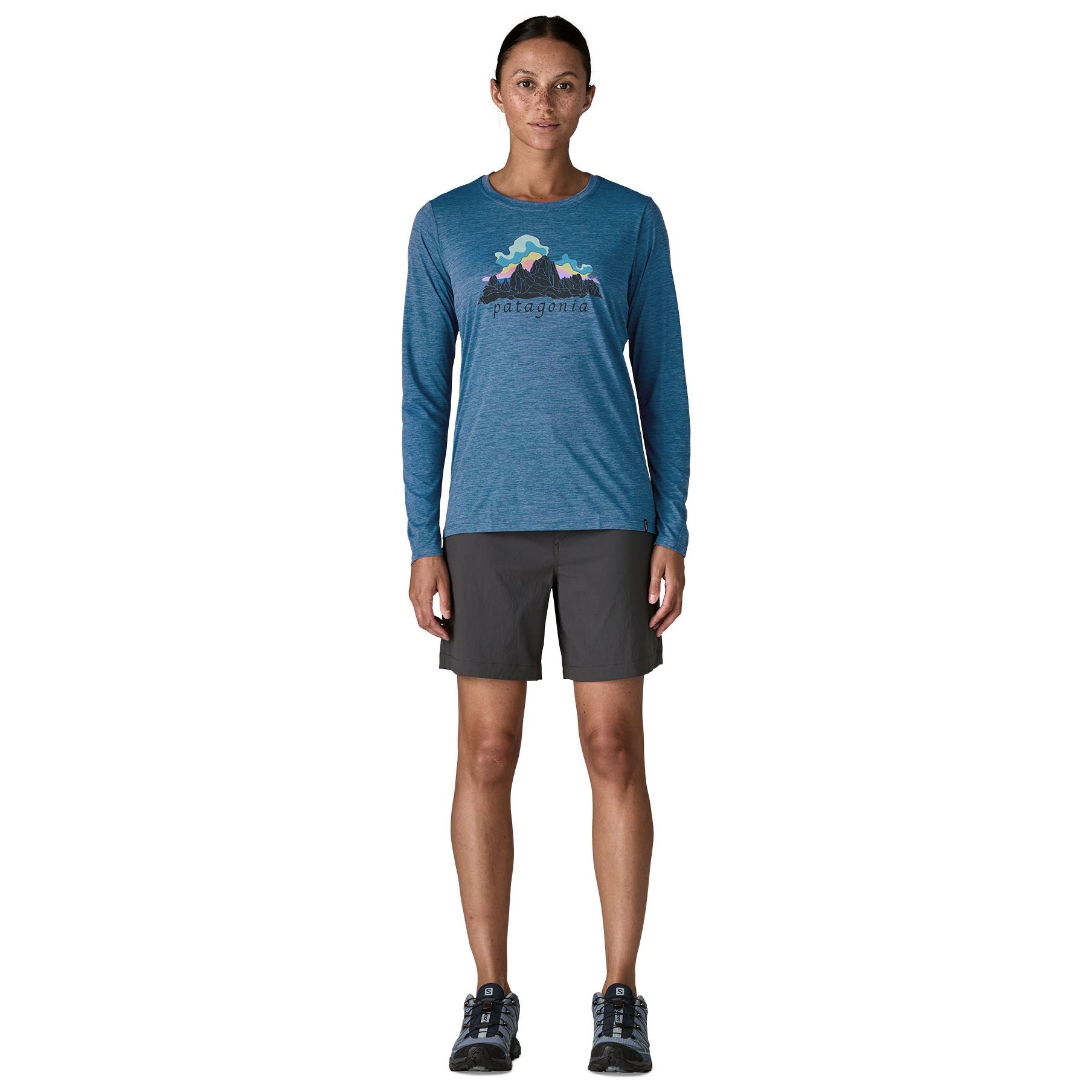 Patagonia Women's Long-Sleeved Capilene Cool Daily Shirt - Fitz Roy Nimbus Aquatic Blue - Light Aquatic Blue X-Dye Image 02