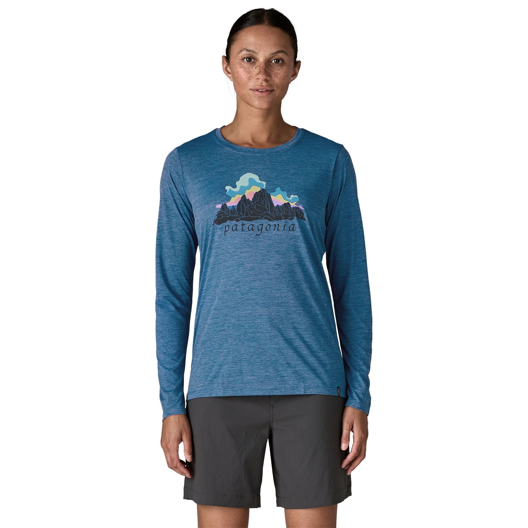 Patagonia Women's Long-Sleeved Capilene Cool Daily Shirt - Fitz Roy Nimbus Aquatic Blue - Light Aquatic Blue X-Dye Image 03