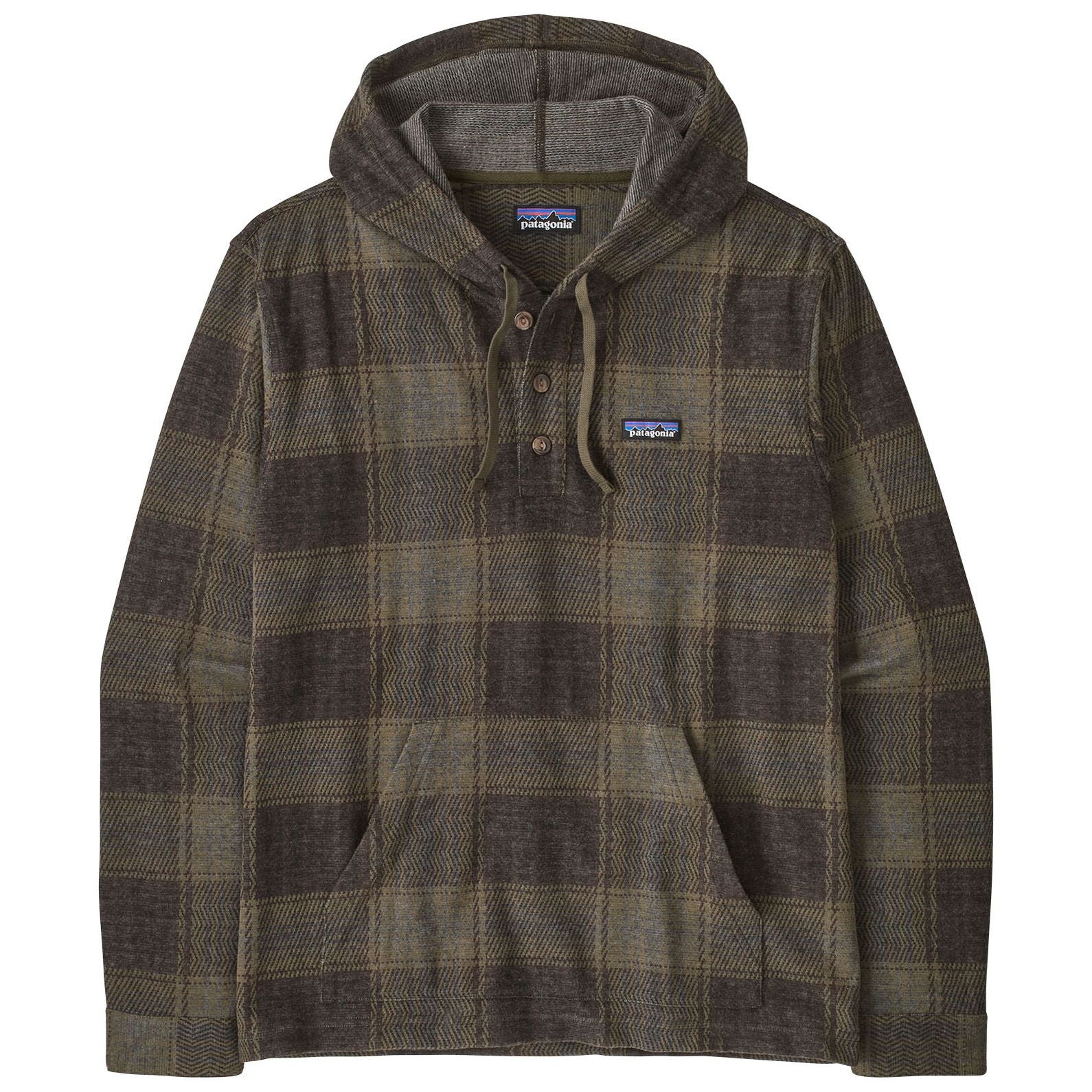 Patagonia Men's Stretch Fjord Flannel Pullover Hoody Soft Check: Basin Green Image 01