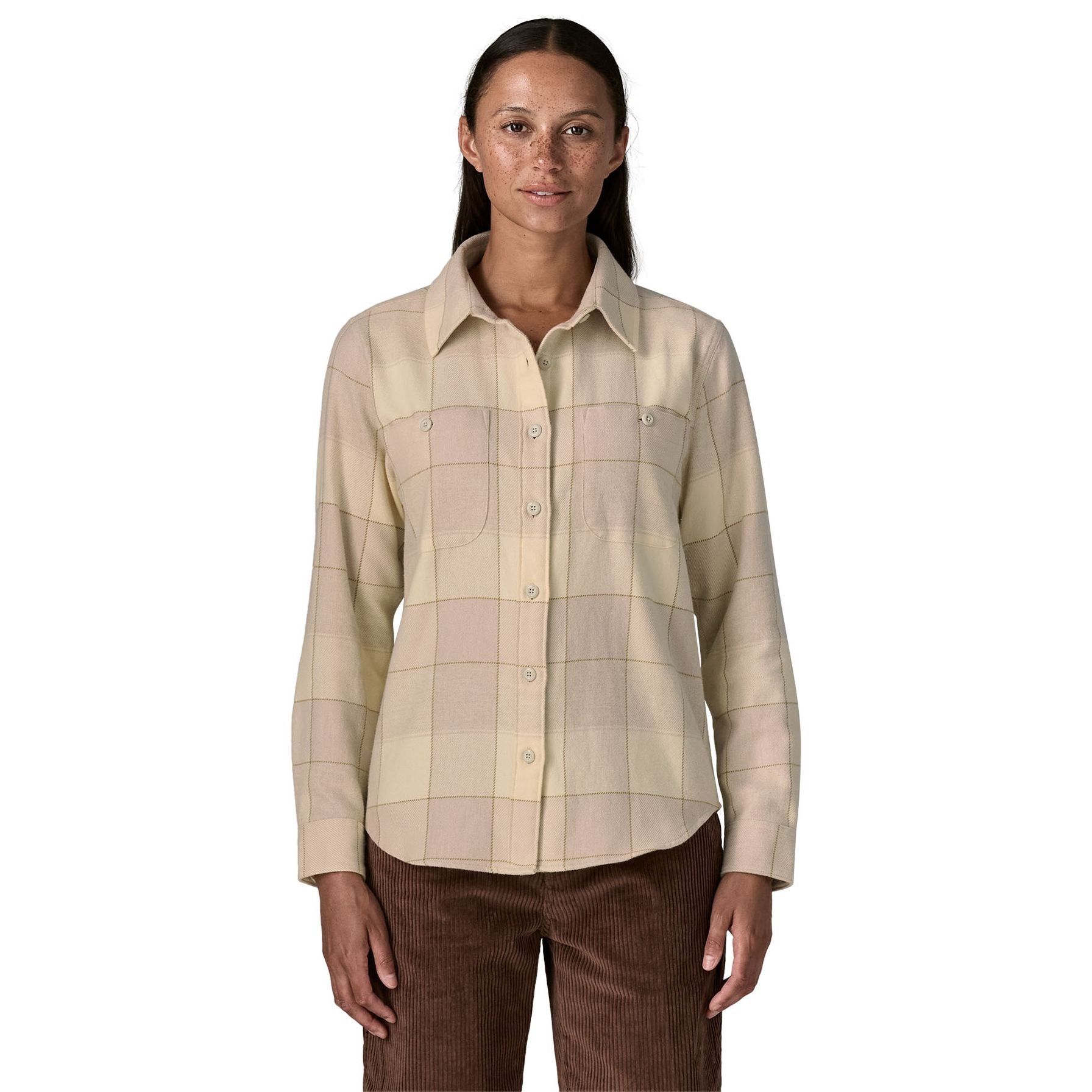 Patagonia Women's Fjord Flannel Shirt Snow Owl: Rutabaga White Image 02