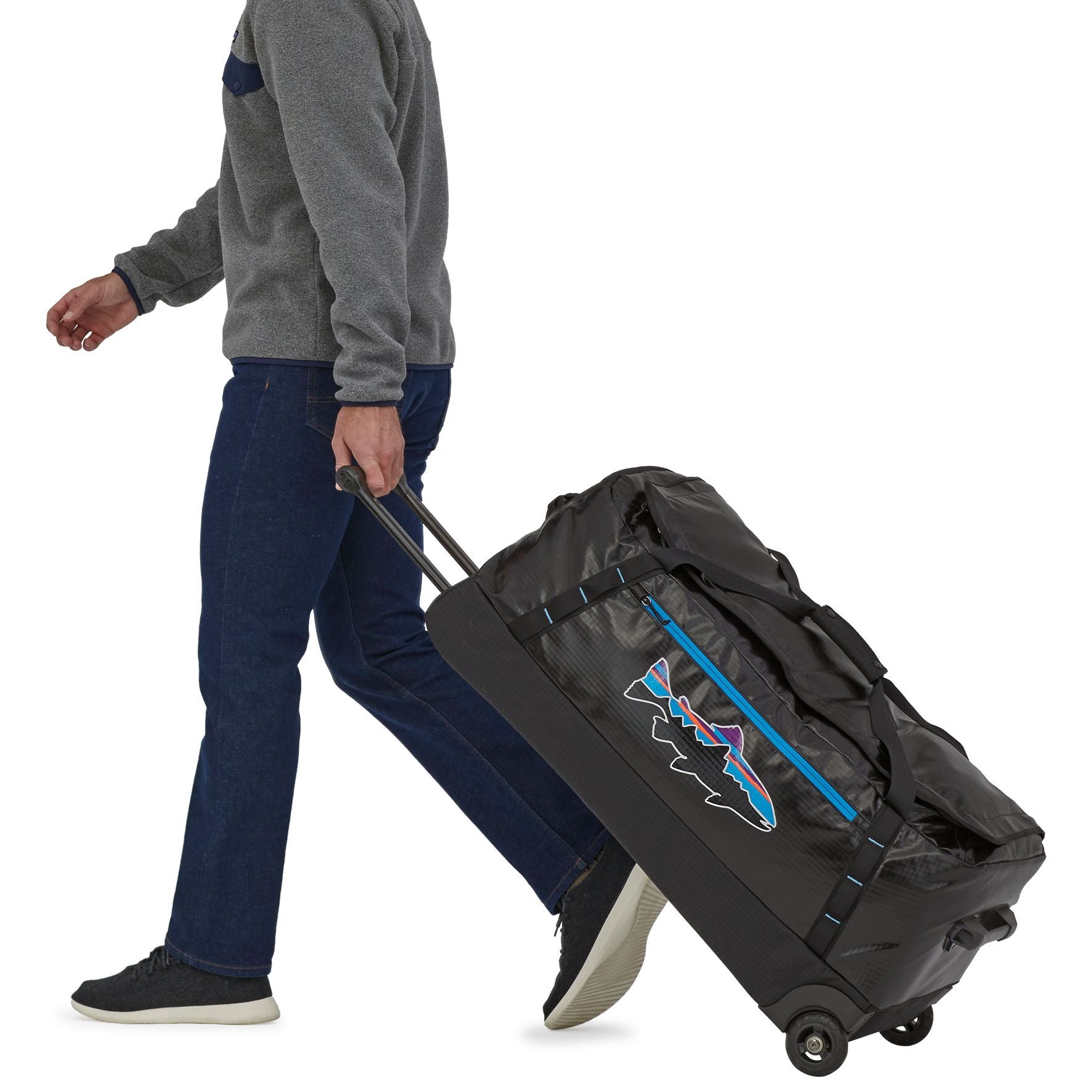 patagonia duffel rolling Patagonia Black Hole Wheeled Duffel 100L Black w/Fitz Trout – Big Sky Anglers