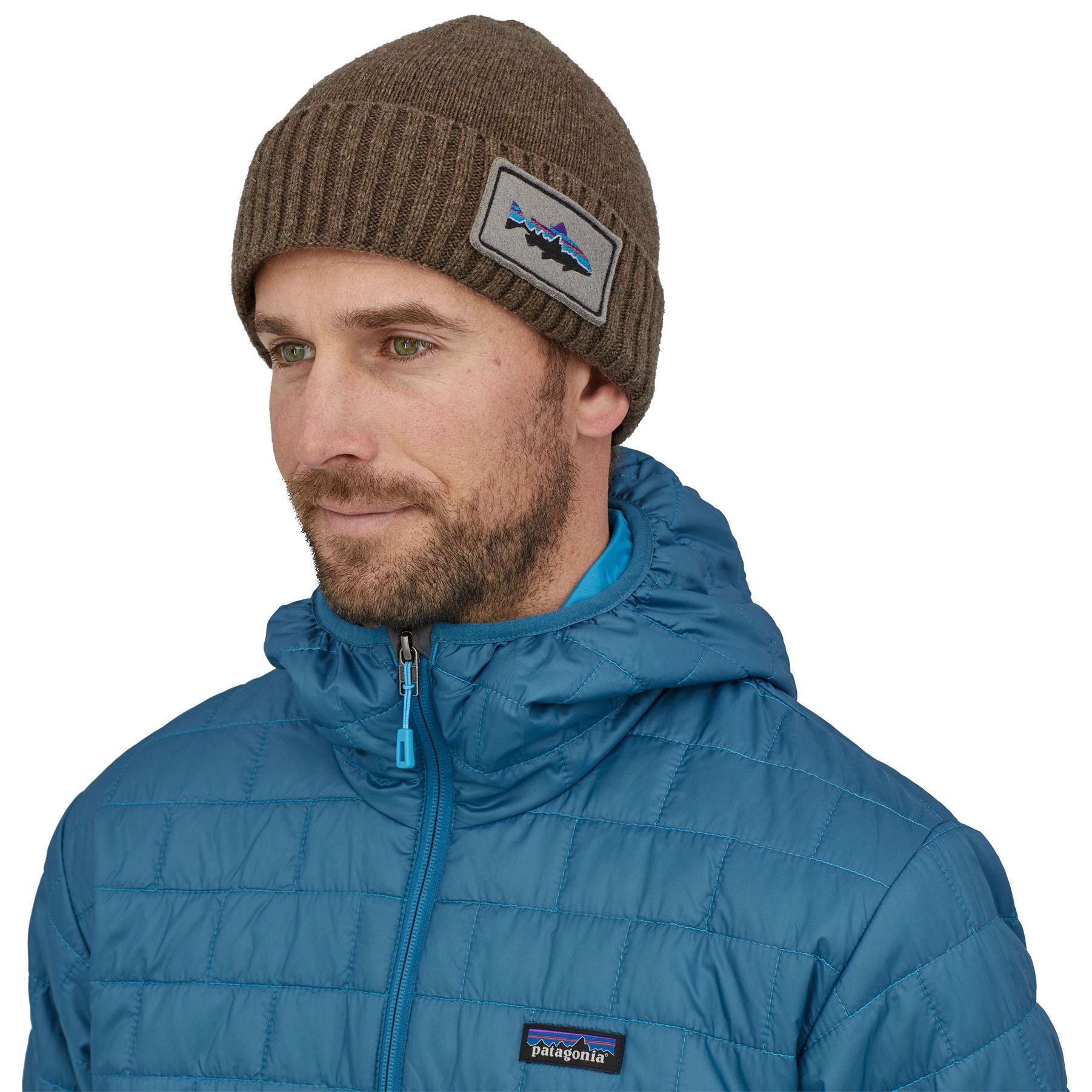 Patagonia Brodeo Beanie Fitz Roy Trout Patch: Ash Tan Image 02